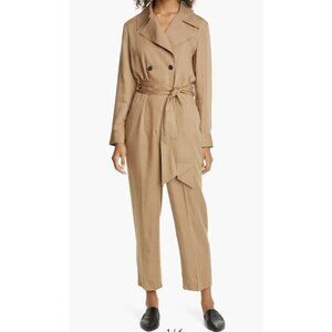 Club Monaco Trench Jumpsuit Brown Straight Leg Crop Tie Waist NWT